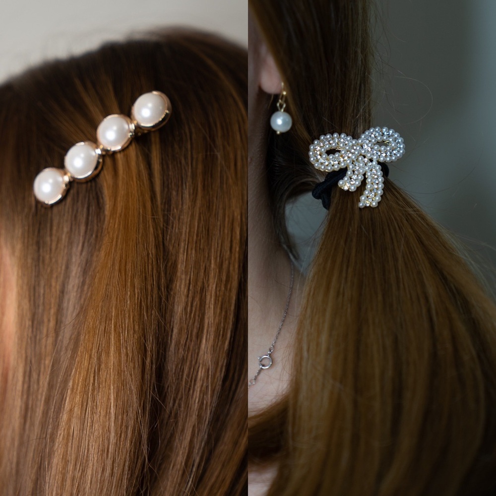 Pearl Bow Ponytail & Pearl Barrette